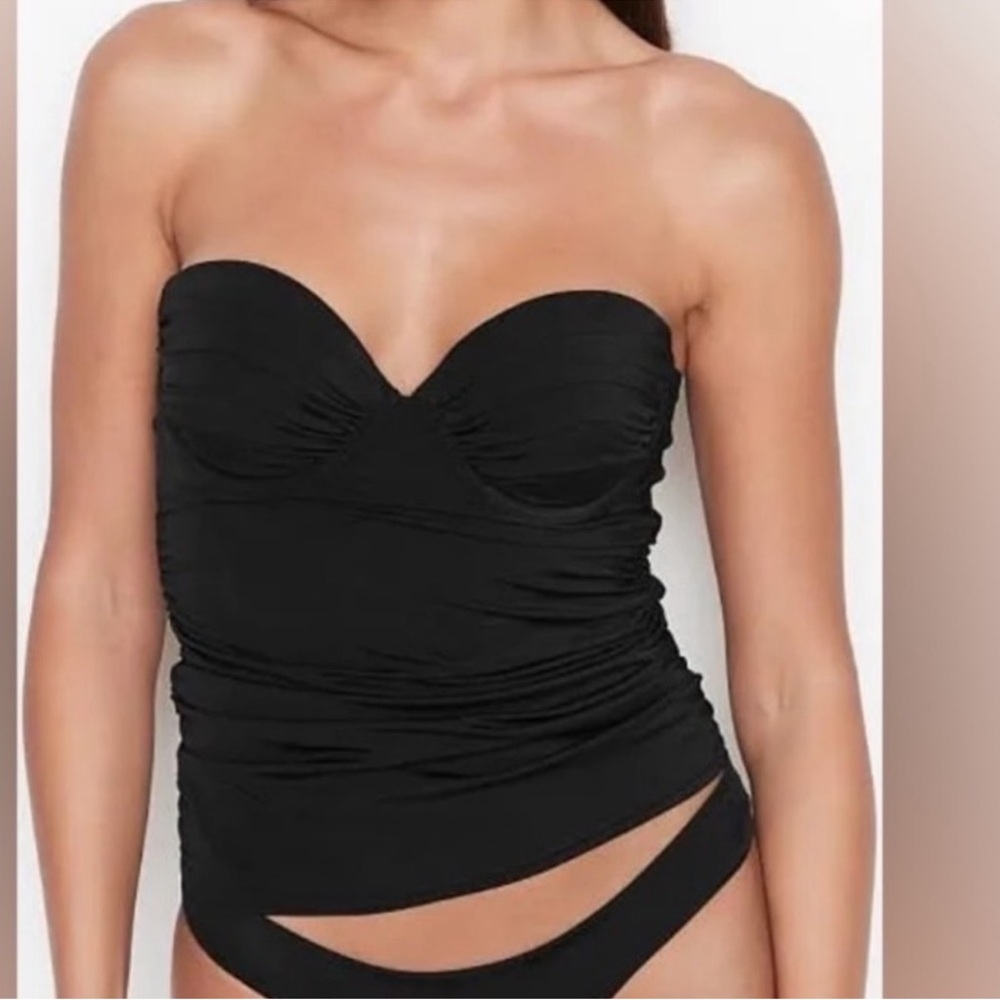 Victoria's Secret Black Strapless Ruched Tankini Top